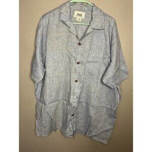 Vintage FLAX BlueShort Sleeve Button Down Shirt Women’s Large  Minimalist
